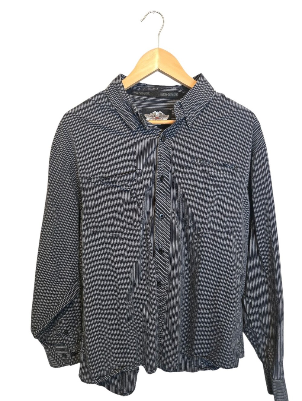 Harley-Davidson Men’s Black Shirt with White Pinstripes